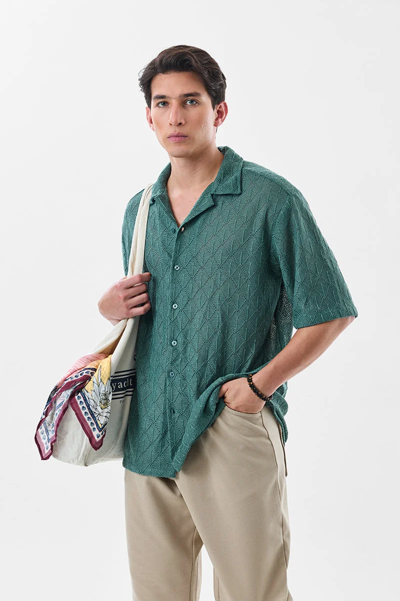 سنيتش Teal Textured Half Sleeve Oversized Shirt