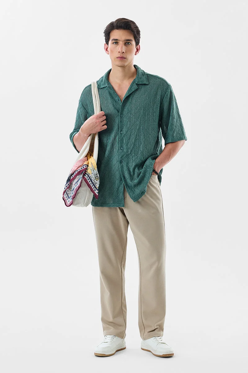 سنيتش Teal Textured Half Sleeve Oversized Shirt