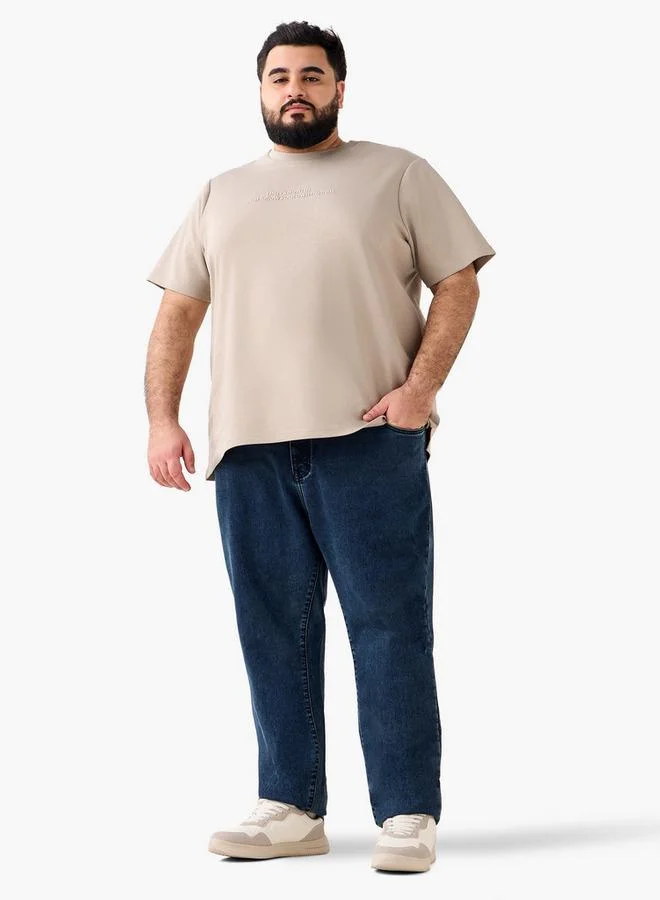 Maxim  Men Regular Fit Crew Neck Short Sleeves Tonal Embroidered T-shirt for Men | Best Price UAE