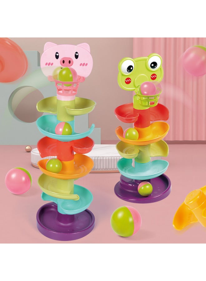 Children's Educational Stacking Music Spinning Track Frog Rolling Ball Fun Baby Early Education Shooting Turning Music Toy-Color:gy 5-storey Turn To Music - Image 5