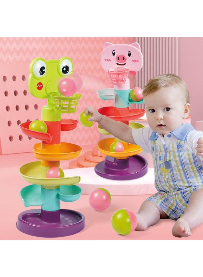 Children's Educational Stacking Music Spinning Track Frog Rolling Ball Fun Baby Early Education Shooting Turning Music Toy-Color:gy 5-storey Turn To Music - Image 2