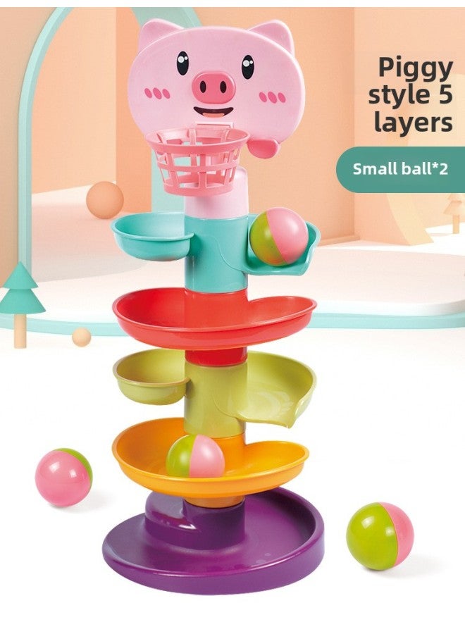 Children's Educational Stacking Music Spinning Track Frog Rolling Ball Fun Baby Early Education Shooting Turning Music Toy-Color:gy 5-storey Turn To Music - Image 1