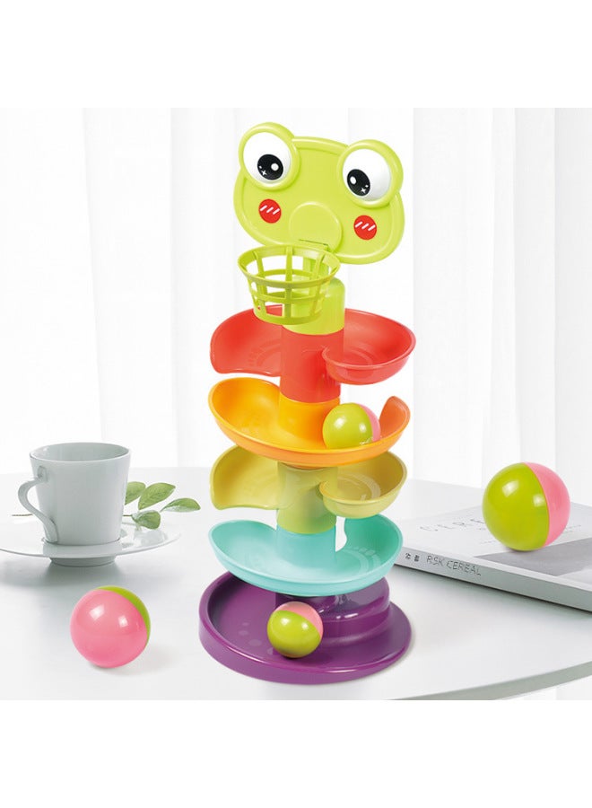 Children's Educational Stacking Music Spinning Track Frog Rolling Ball Fun Baby Early Education Shooting Turning Music Toy-Color:gy 5-storey Turn To Music - Image 4