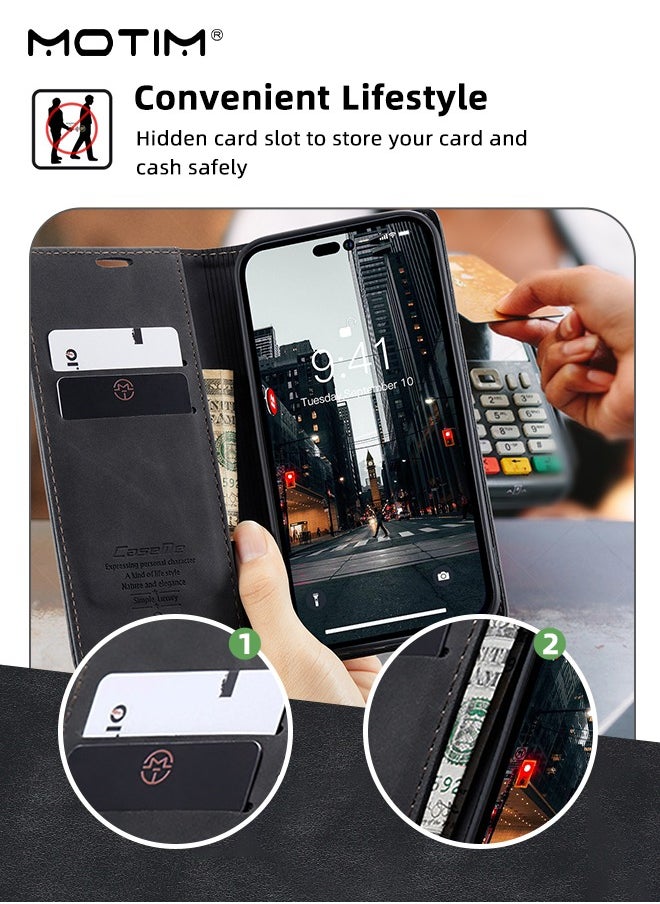 Motim iPhone 14 Pro Max Wallet Case with Card Holder & Kickstand, Premium Leather Phone Case for iPhone 14 Pro Max, Adjustable Stand, Full Shockproof Protection Magnetic Flip Cover with Wallet Card Holder  - Image 5