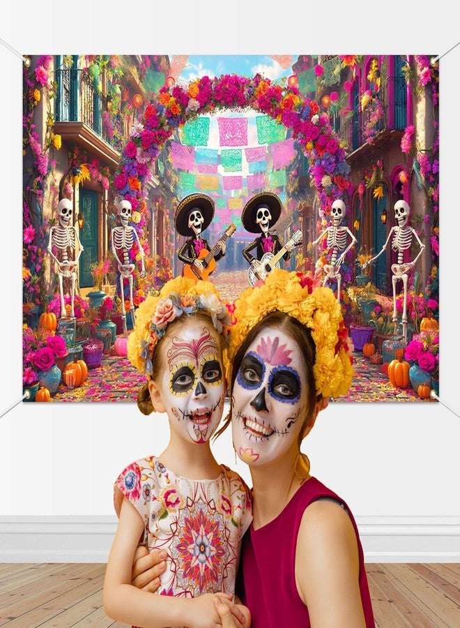 Mocsicka Day of The Dead Banner Dia DE Los Muertos Party Decoration Banner Mexican Fiesta Skull Photo Booth Background for Photography (Colorful, 70.8x43.3 inch) - Image 3