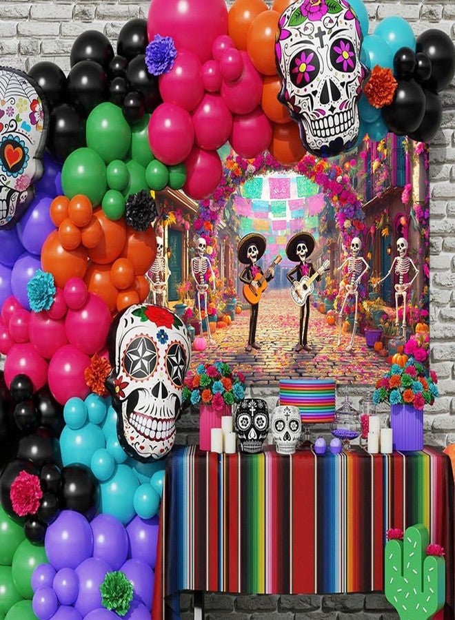Mocsicka Day of The Dead Banner Dia DE Los Muertos Party Decoration Banner Mexican Fiesta Skull Photo Booth Background for Photography (Colorful, 70.8x43.3 inch) - Image 4