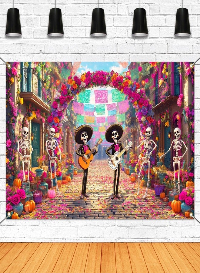 Mocsicka Day of The Dead Banner Dia DE Los Muertos Party Decoration Banner Mexican Fiesta Skull Photo Booth Background for Photography (Colorful, 70.8x43.3 inch) - Image 1