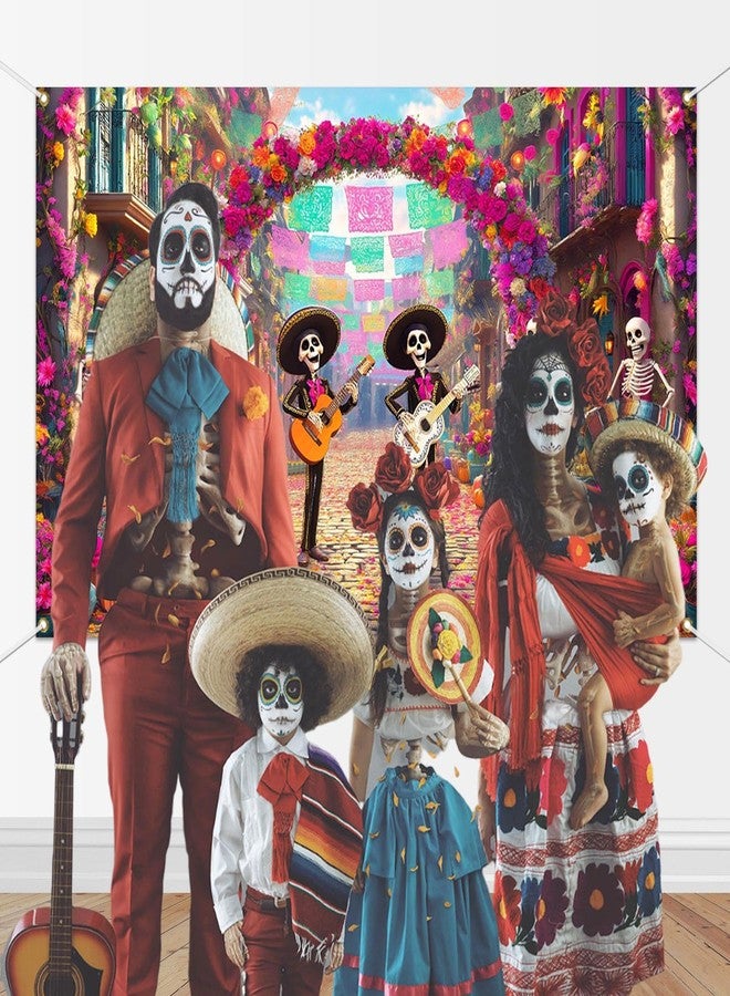 Mocsicka Day of The Dead Banner Dia DE Los Muertos Party Decoration Banner Mexican Fiesta Skull Photo Booth Background for Photography (Colorful, 70.8x43.3 inch) - Image 2