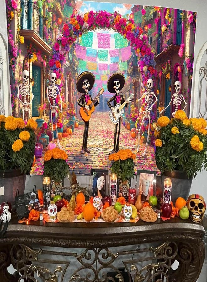 Mocsicka Day of The Dead Banner Dia DE Los Muertos Party Decoration Banner Mexican Fiesta Skull Photo Booth Background for Photography (Colorful, 70.8x43.3 inch) - Image 5