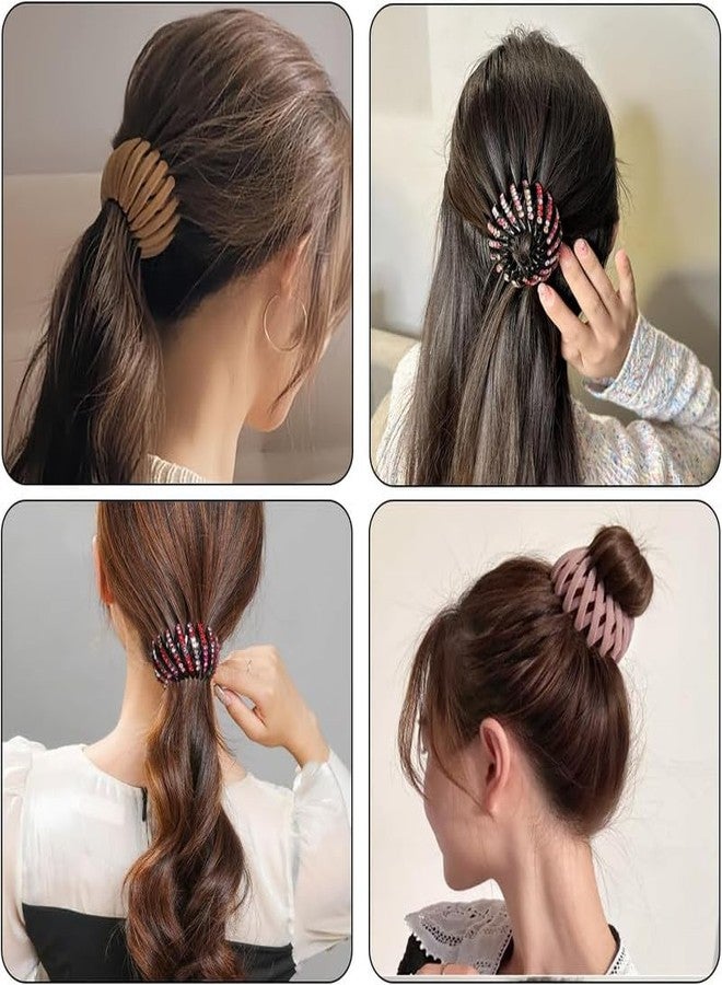 YANWENX 6 PCS Bird’s Nest Hair Clips - Rhinestone Expandable Ponytail Holder, Retractable Hair Loops with Flocking, Multi-Color Hair Accessories for Girls & Women - Image 3