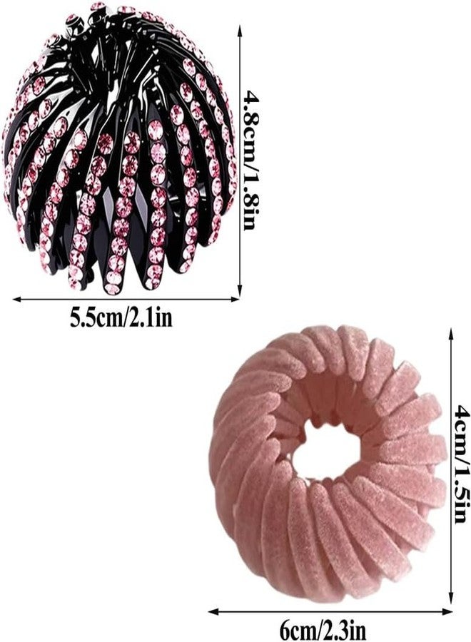 YANWENX 6 PCS Bird’s Nest Hair Clips - Rhinestone Expandable Ponytail Holder, Retractable Hair Loops with Flocking, Multi-Color Hair Accessories for Girls & Women - Image 4