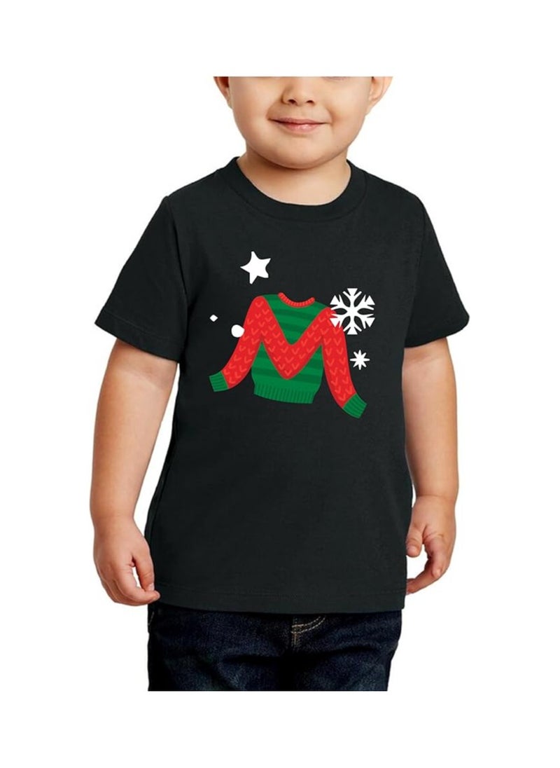 PRINTSHOP4ME - Christmas Initial Letter Printed Kids T-Shirts For Boys-Fun And Festive Holiday Gift For Your Little Guy-Gifts For Friends And Family Printed Round Neck T-Shirts For Kids - Image 1