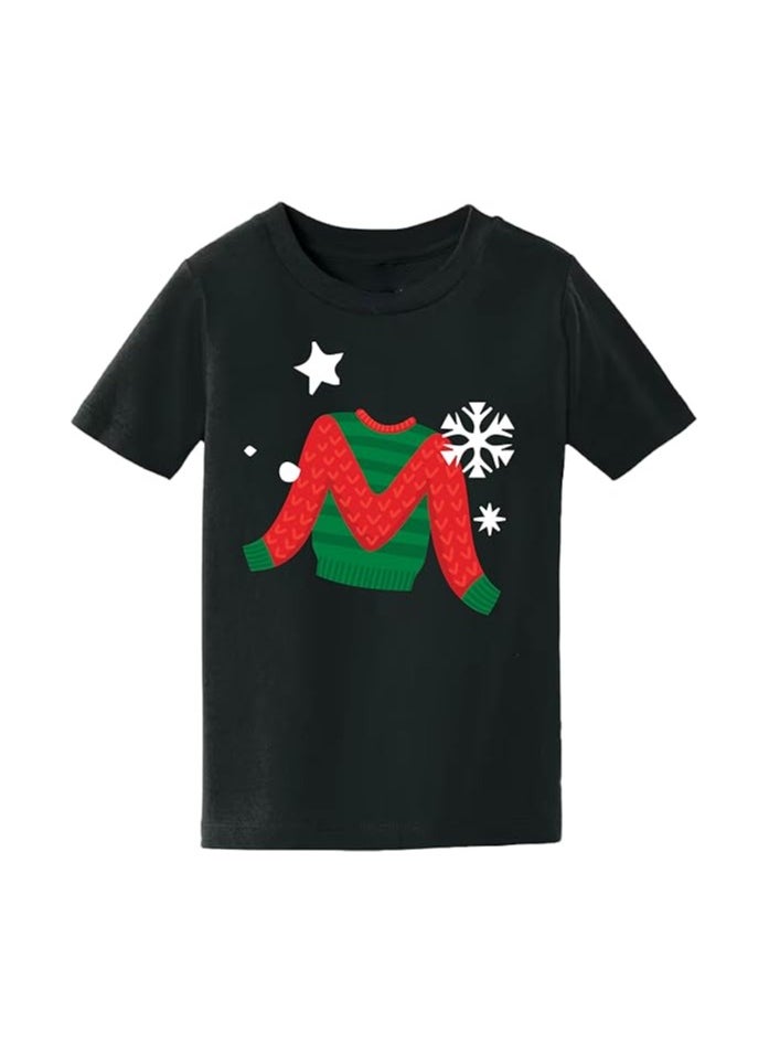 PRINTSHOP4ME - Christmas Initial Letter Printed Kids T-Shirts For Boys-Fun And Festive Holiday Gift For Your Little Guy-Gifts For Friends And Family Printed Round Neck T-Shirts For Kids - Image 1