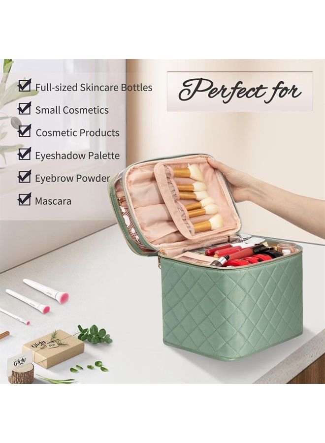 OCHEAL Large Makeup Bag, Double Layer Makeup Bag, Vertical Storage Cosmetic Case for Women/Girls with Multiple Compartments-Green - Image 3