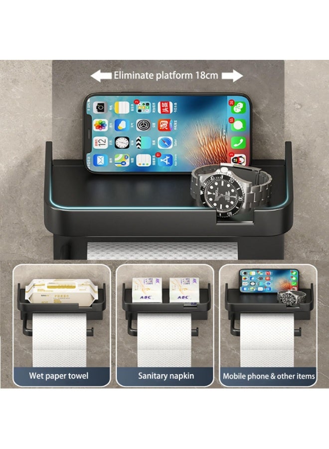 XiuWoo Toilet Paper Holder Wall Mount, Bathroom Tissue Holder With Shelf, Toilet Paper Roll Holder For Bathroom Home Living Room Toilet - Image 2