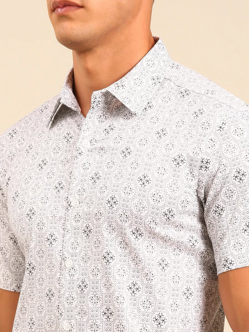 Joven  Men's White and Black Printed Cotton Shirt for Men | Best Price UAE