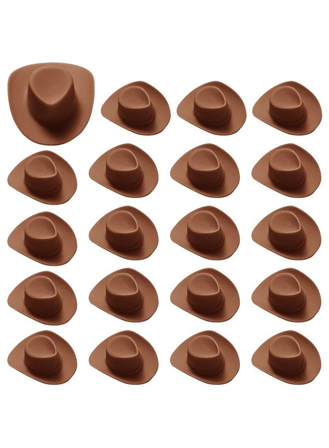 mifengda 50 Pieces Mini Western Cowboy Cowgirl Hat Plastic Miniature Western Hat Doll Hat Brown Mini Western Hats For Crafts Doll Dress Up(Brown)  - Image 2