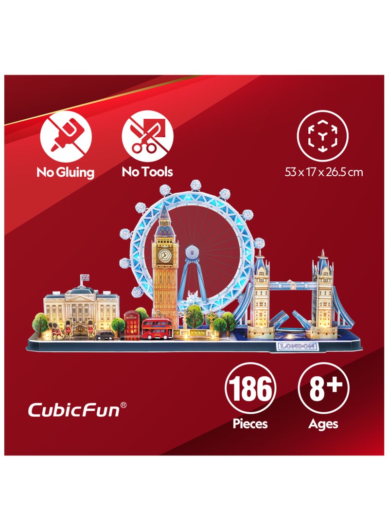 CubicFun 3D Puzzle City Line London 186 Pieces | Building Kit | For Adults and Children - Image 4