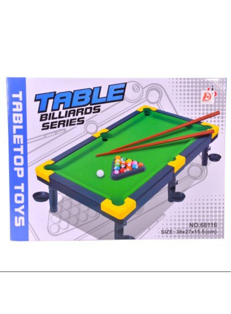 لعبة بلياردو الطاولة للأطفال 🎱   استمتع بتجربة بلياردو مصغرة ممتعة في أي مكان!   طاولة بلياردو بحجم مناسب للطاولة (38×27×15.5 سم)، تأتي مع عصي اللعب، الكرات، ومثلث الترتيب.   مثالية لتنمية التركيز والتنسيق بين اليد والعين لدى الأطفال، وممتعة للكبار أيضاً!   تناسب المنزل، الرحلات، أو جلسات اللعب العائلية. - Image 1