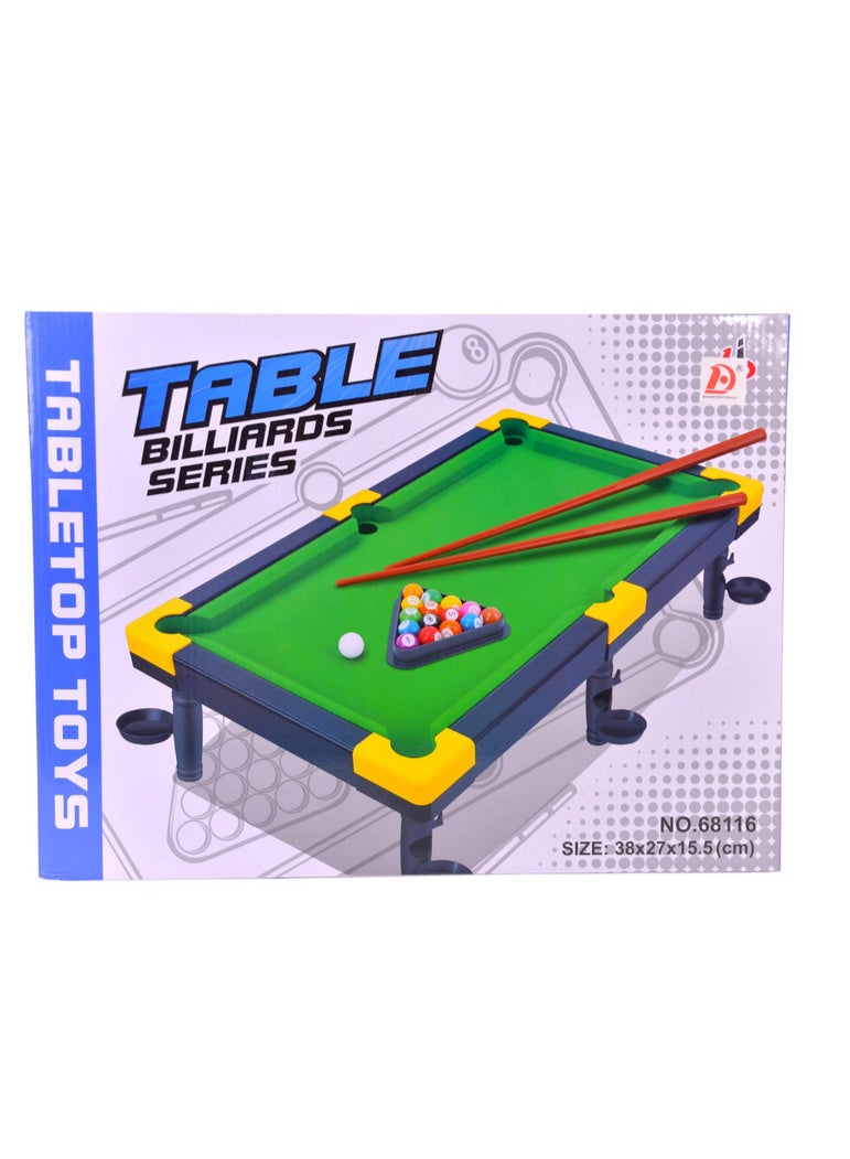 لعبة بلياردو الطاولة للأطفال 🎱   استمتع بتجربة بلياردو مصغرة ممتعة في أي مكان!   طاولة بلياردو بحجم مناسب للطاولة (38×27×15.5 سم)، تأتي مع عصي اللعب، الكرات، ومثلث الترتيب.   مثالية لتنمية التركيز والتنسيق بين اليد والعين لدى الأطفال، وممتعة للكبار أيضاً!   تناسب المنزل، الرحلات، أو جلسات اللعب العائلية. - Image 2