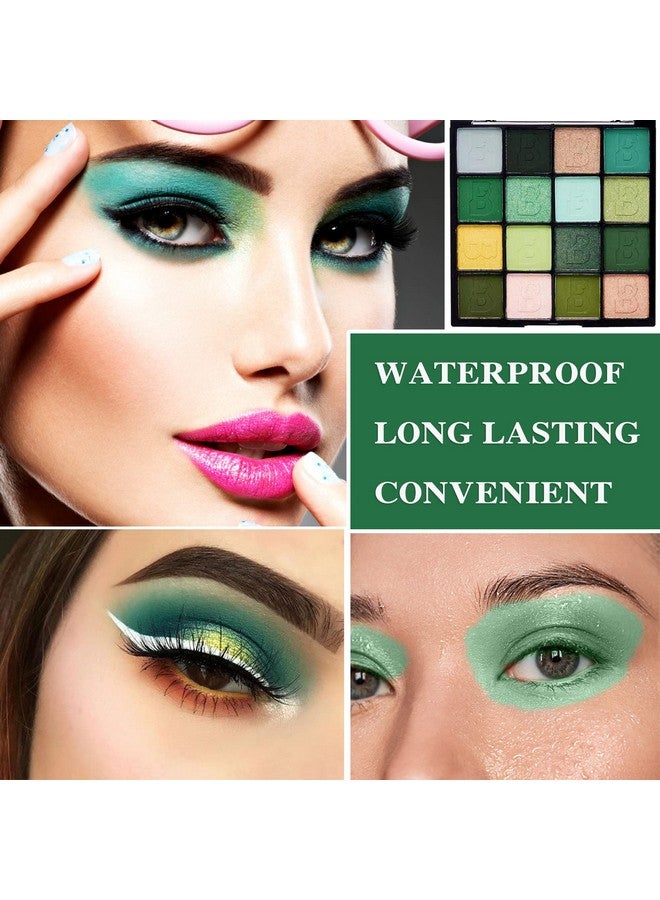 Fusang Green Eyeshadow Palette,16 Colors Shimmer Matte Eye Shadow Palette Highly Pigmented Long Wear Waterproof Eyeshadow Makeup Palette Professional Colorful Glitter Eye Shadow Powder Palet Eye Makeup - Image 5