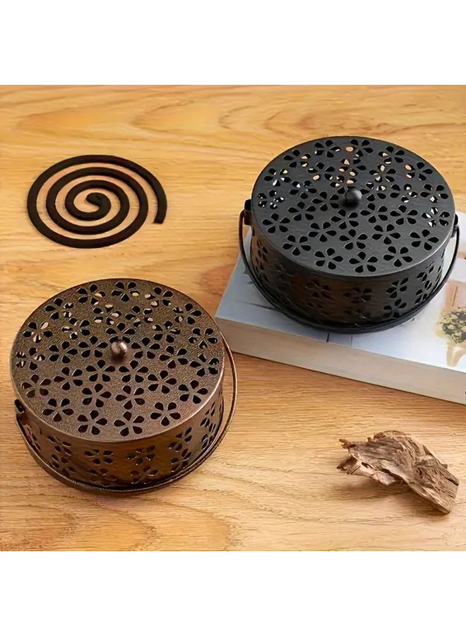 Coffee Color Retro Metal Mosquito Coil Holder Portable Insect Repellent Tray for Home Outdoor Camping - Image 3
