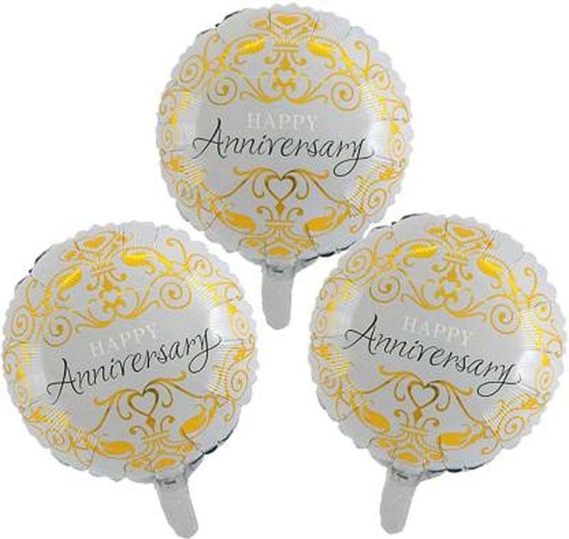 SOI Happy Anniversary Round Foil Balloon 10 PCS Red Heart Foil Balloons For Decoration | Red Confetti Balloons | Anniversary Balloons For Decoration - Image 3