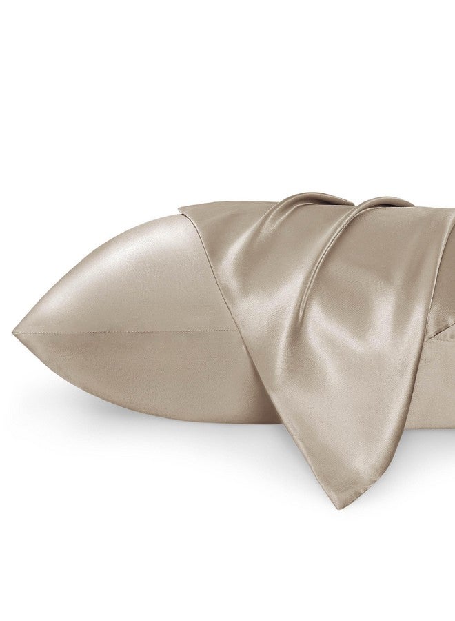Bedsure Satin Pillowcase 2 Pack Similar to Silk Pillow Cases Standard Size, Pillow Case for Sleeping Women with Envelope Closure, Gifts for Women Men, Taupe, 20x26 Inches - Image 1