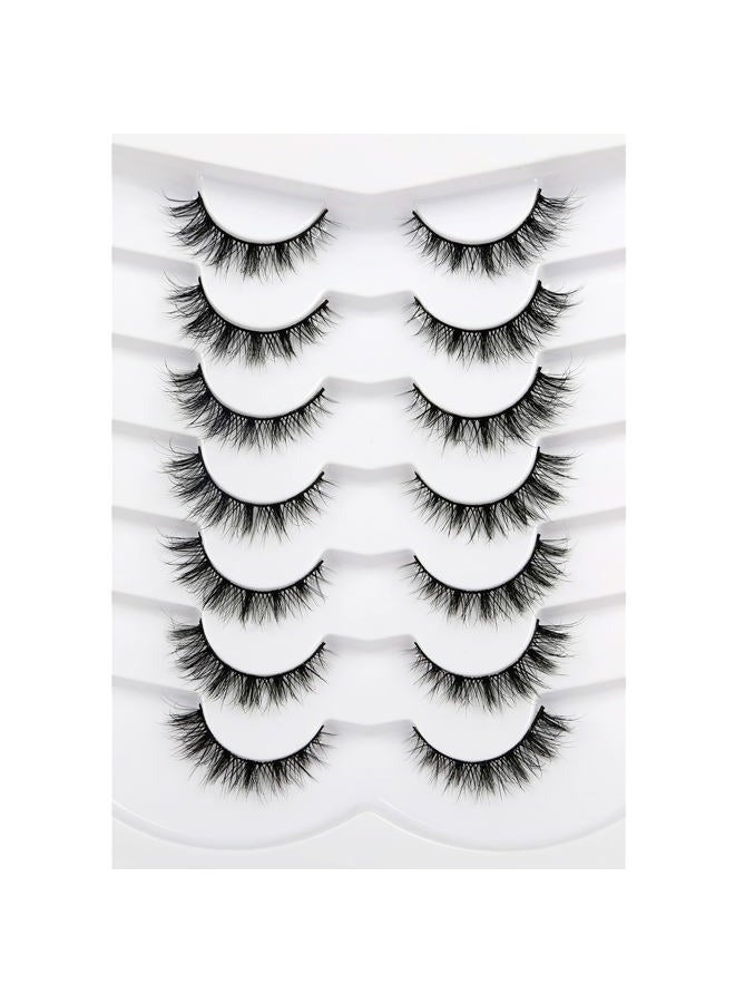 Pooplunch False Eyelashes Cat Eye Lashes Natural Cluster Extension Look Wispy Short Volume 8D Faux Mink Lashes Fake Eyelashes Strips 7 Pairs Pack - Image 1