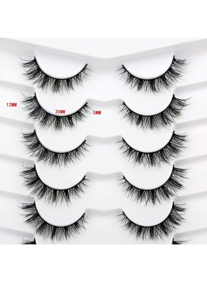 Pooplunch False Eyelashes Cat Eye Lashes Natural Cluster Extension Look Wispy Short Volume 8D Faux Mink Lashes Fake Eyelashes Strips 7 Pairs Pack - Image 2