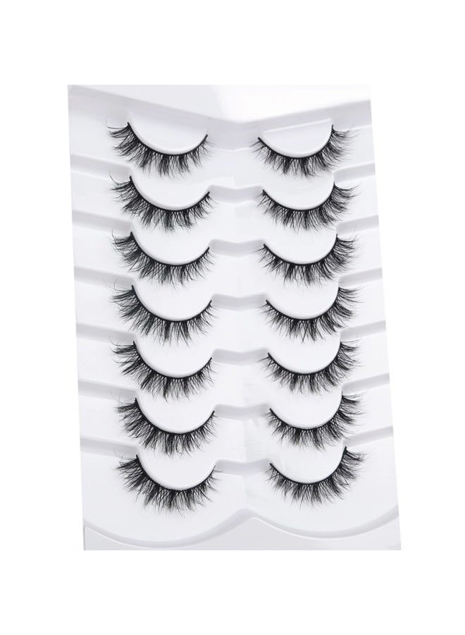Pooplunch False Eyelashes Cat Eye Lashes Natural Cluster Extension Look Wispy Short Volume 8D Faux Mink Lashes Fake Eyelashes Strips 7 Pairs Pack - Image 4