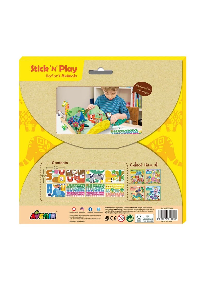 Avenir Stick 'N Play Series - Safari Animals | 200+ Reusable Stickers for Endless Fun! Create Play Scenes with 8 Illustrated Theme Cards, Make Your Own Animal Figures | For Kids 3+ - Image 2