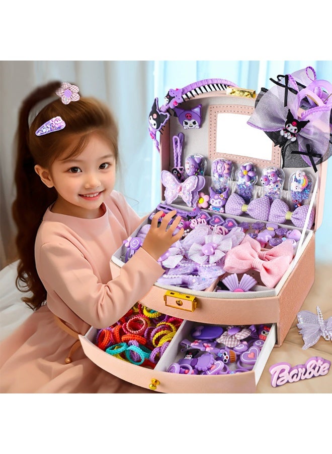 Hair Accessories for Girls, Purple Hair Accessories Set including Hair Clips, Hair Ties, Hair Barrettes and Bows with Storage Box, Hair Accessories Gift Box for Kids Age 3-10 (KLM-03) - Image 1