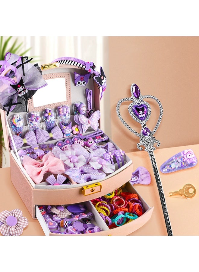 Hair Accessories for Girls, Purple Hair Accessories Set including Hair Clips, Hair Ties, Hair Barrettes and Bows with Storage Box, Hair Accessories Gift Box for Kids Age 3-10 (KLM-03) - Image 4