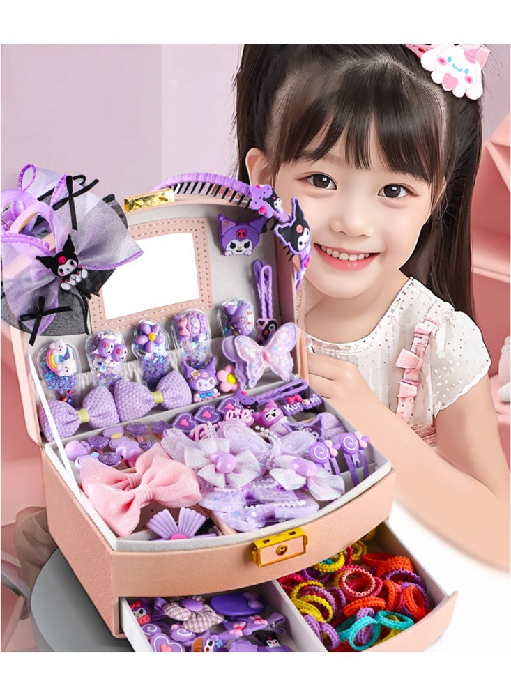 Hair Accessories for Girls, Purple Hair Accessories Set including Hair Clips, Hair Ties, Hair Barrettes and Bows with Storage Box, Hair Accessories Gift Box for Kids Age 3-10 (KLM-03) - Image 3