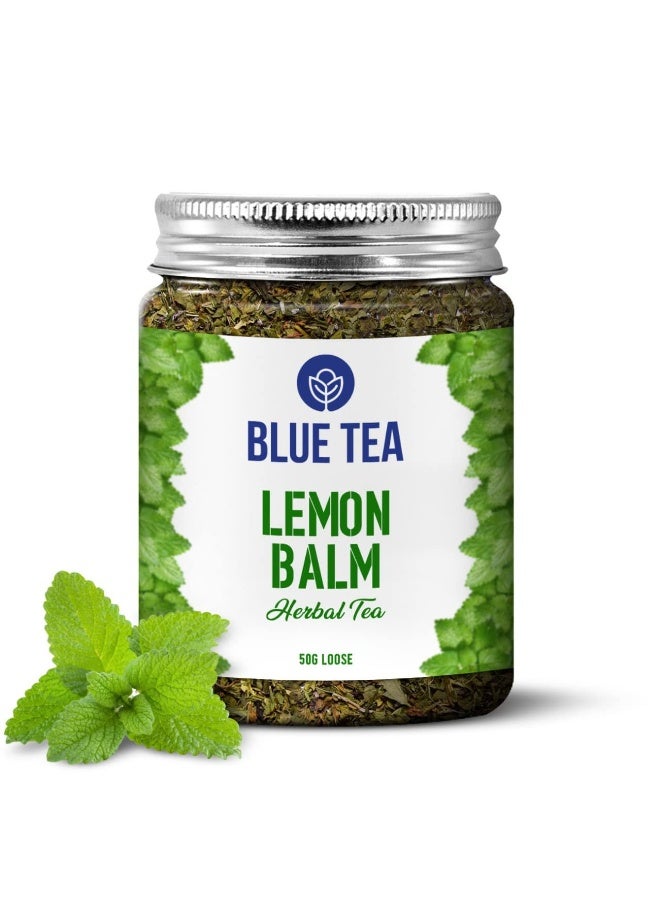 الشاي الأزرق شاي بلسم الليمون - 50 جم - 50+ كوب | يخفف التوتر | يقلل الانتفاخ | يحسن الهضم | مصنوع من الأوراق - خالٍ من الكافيين - خالٍ من الكائنات المعدلة وراثيًا - مهدئ | ظهر في برنامج Shark Tank | عبوة قابلة لإعادة الاستخدام للحيوانات الأليفة - Image 1