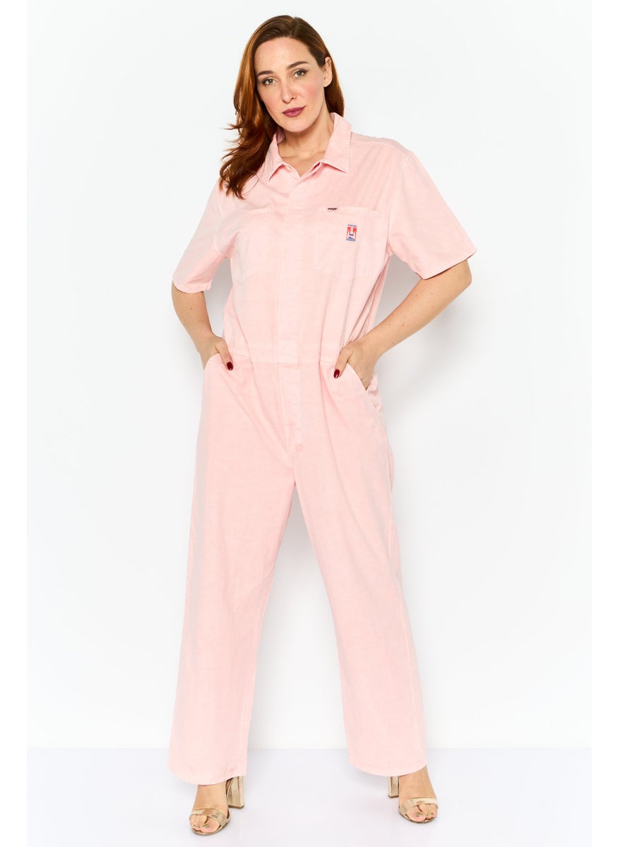 Wrangler Women Brand Logo Short Sleeveless Jumpsuit, Pink  - Image 1
