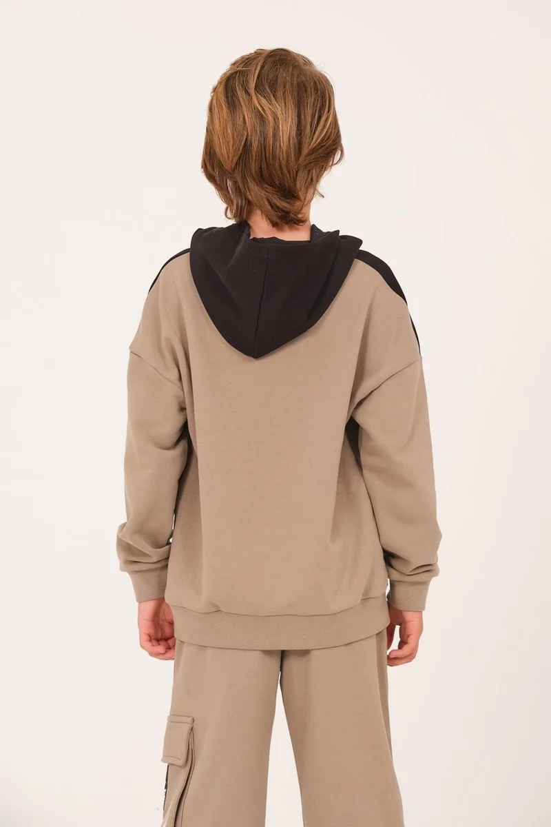 Jazziee Unisex Kids Printed Hooded Sweatshirt - Light Khaki