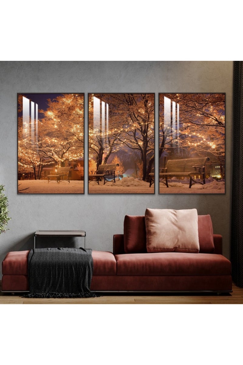 Marktna Three wooden wall painting with a frame and a clear acrylic layer - Image 1