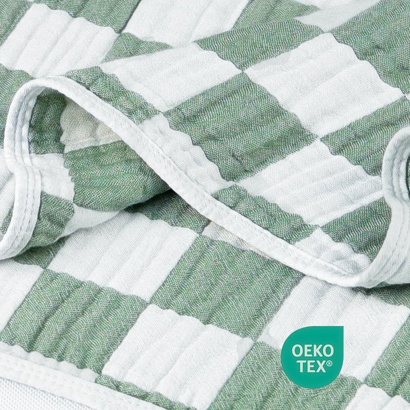 BEILIMU Muslin Baby Blanket Unisex Sage Green Checkerboard Toddler Blanket for Bed 70 Cotton and 30 Rayon Breathable Swaddle Blankets for Newborn Infant 43 x 43 Inches - Image 3