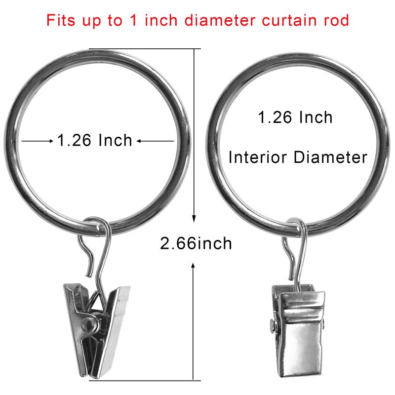AMZSEVEN 40 Pack Curtain Rings with Clips, Drapery Clips with Rings, Drapes Rings 1.26 in Interior Diameter, Fits up to 1 Inch Curtain Rod, Silver - Image 2