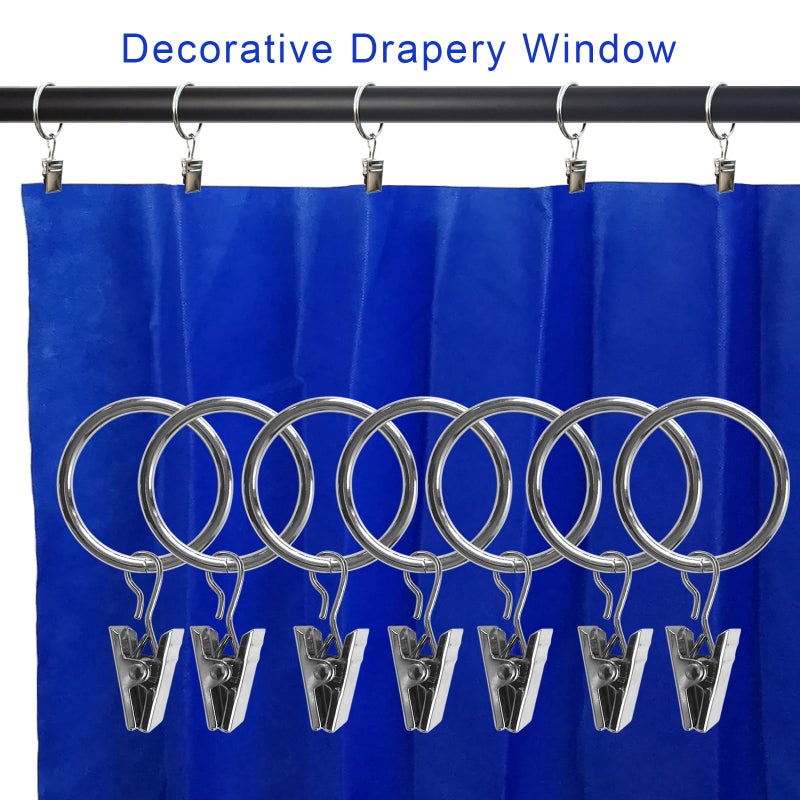 AMZSEVEN 40 Pack Curtain Rings with Clips, Drapery Clips with Rings, Drapes Rings 1.26 in Interior Diameter, Fits up to 1 Inch Curtain Rod, Silver - Image 4