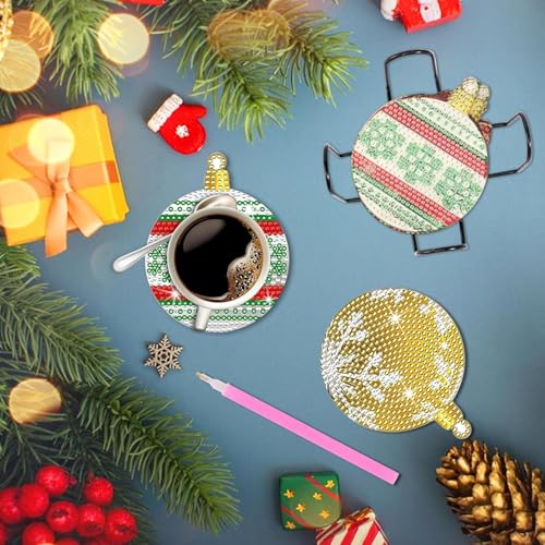 Hoxxu 10pcs Christmas Diamond Art Coasters Kit, 5D Christmas Diamond Painting Kits with Stand, Ideal for Cups, Wine Glasses, Perfect for Holiday Decor Table Setting - Image 3