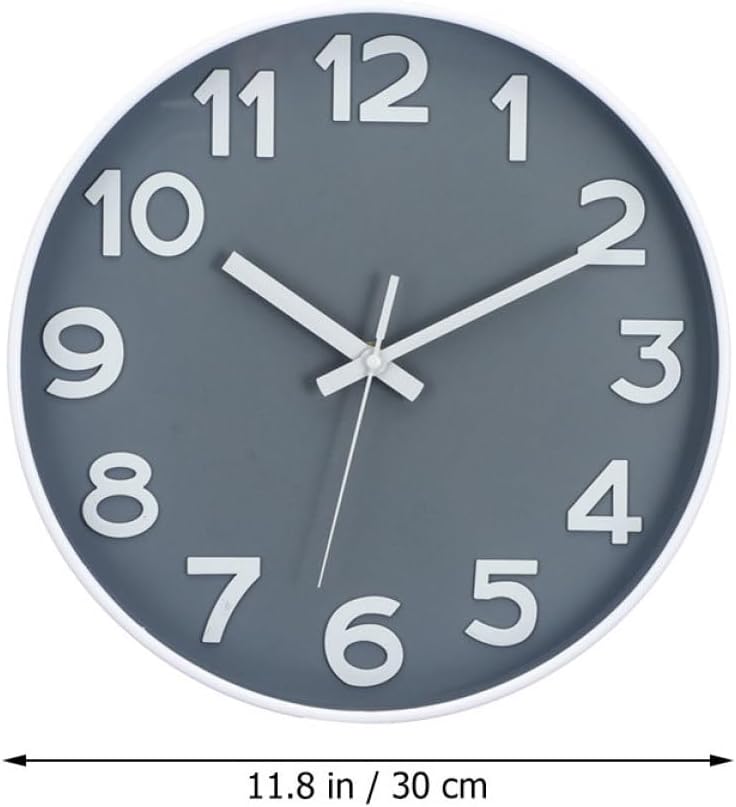 ABOOFAN Simple Style Wall Clock 30cm White Frame Gray Face Silent Hanging Household Clock for Living Room Office Home Decor - Image 2