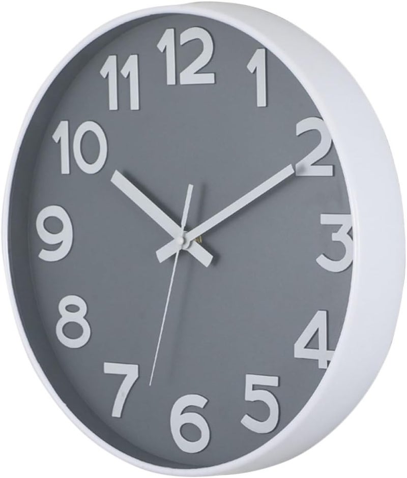 ABOOFAN Simple Style Wall Clock 30cm White Frame Gray Face Silent Hanging Household Clock for Living Room Office Home Decor - Image 1