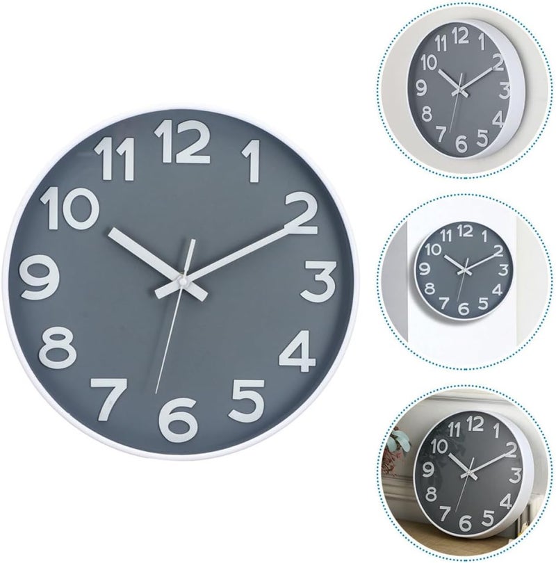 ABOOFAN Simple Style Wall Clock 30cm White Frame Gray Face Silent Hanging Household Clock for Living Room Office Home Decor - Image 3