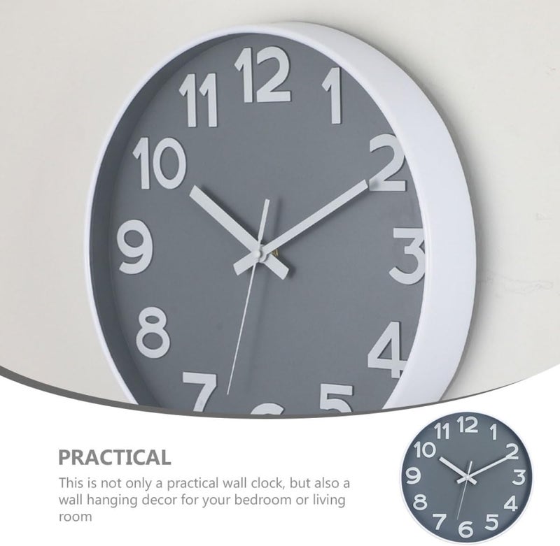 ABOOFAN Simple Style Wall Clock 30cm White Frame Gray Face Silent Hanging Household Clock for Living Room Office Home Decor - Image 4