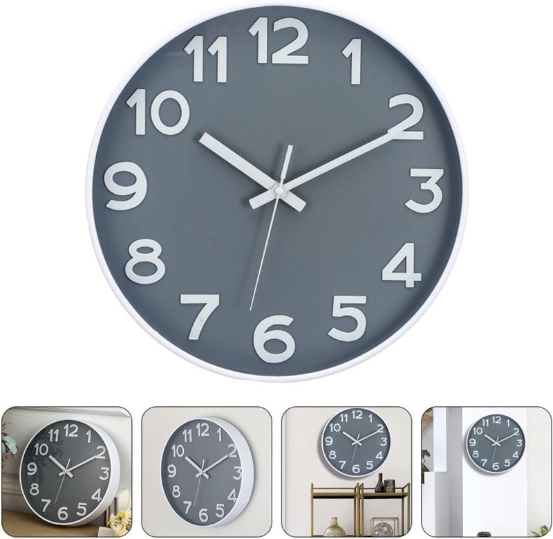 ABOOFAN Simple Style Wall Clock 30cm White Frame Gray Face Silent Hanging Household Clock for Living Room Office Home Decor - Image 5
