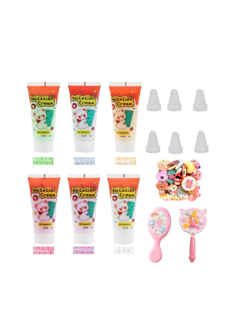 جل لاصق لمحاكاة كريمة التقليد، غراء كريمة الكيك المخفوقة المزيف للاستخدام المنزلي، لتزيين المرايا والمجوهرات، يتضمن فوهات، مشط وسادة هوائية، مرآة محمولة، ملحقات - Image 1