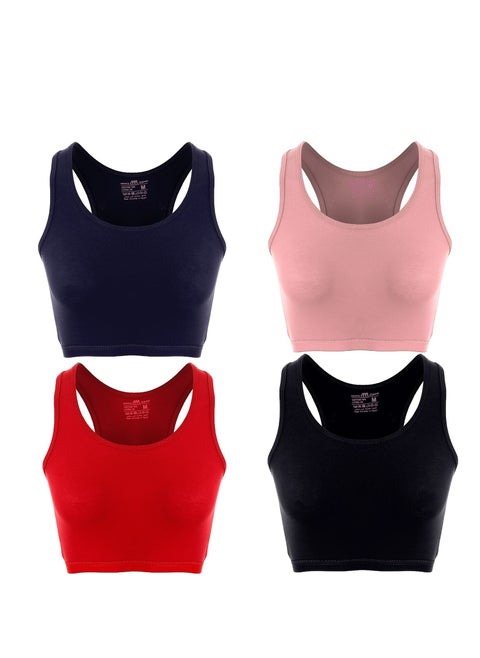 Mesery Bundle Of (4) Full Coverage Non-wired Cross Back Sportive Bra